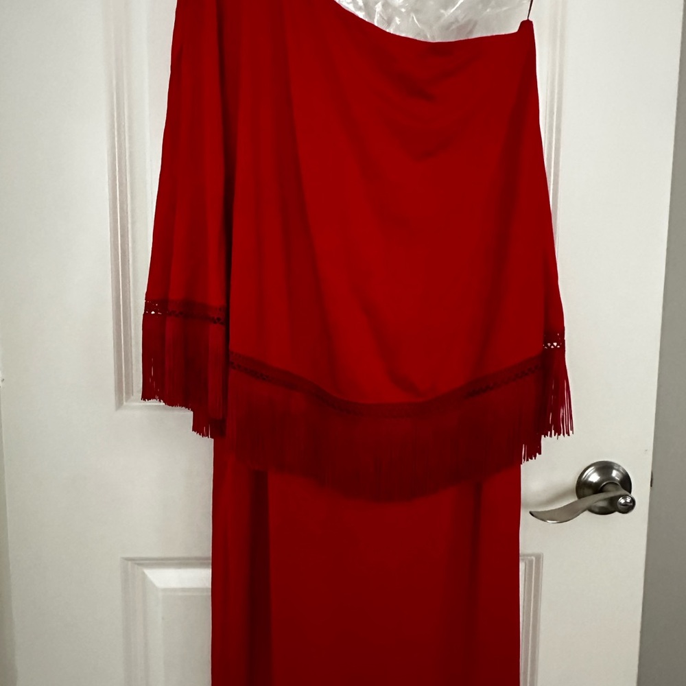 NWT Trina Turk Eastside Asymmetrical One Shoulder Fringe Red Dress